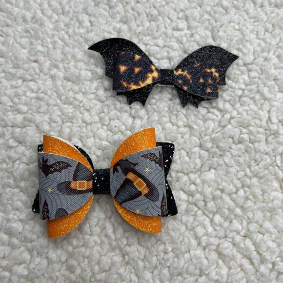 Halloween Bows Orange Black Set of Two Hats and Ghosts - Picture 1 of 5